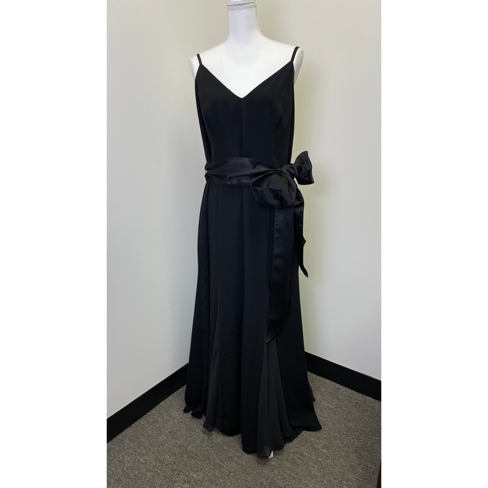 White by Vera Wang Black Satin Bow V-Neck Gown Formal Evening Dress Plus Size 18